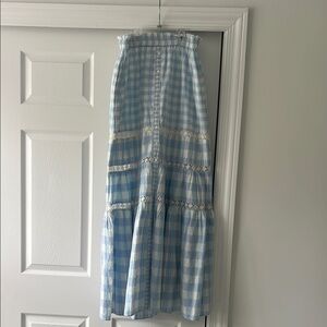 LoveShackFancy Blue Gingham Maxi Skirt